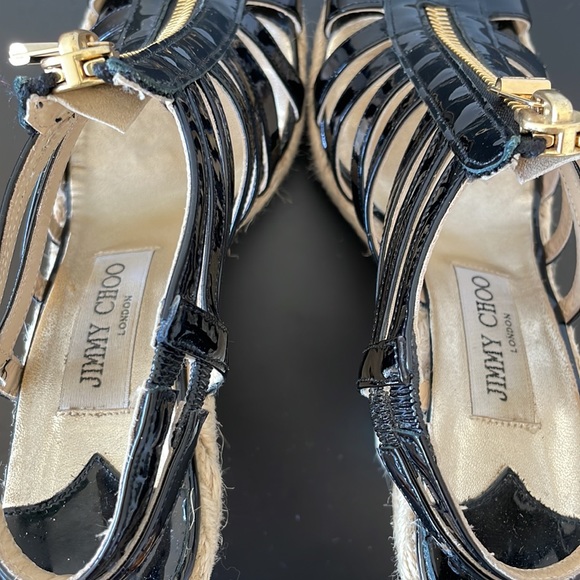 Jimmy Choo Black Patent Leather Zipper Espadrille Wedge Size 39 - Picture 11 of 11